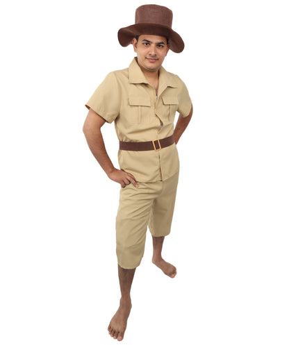 HPO Men's Safari Guide Costume – Khaki Adventure Themed Outfit | Explorer Presentation Costumes for Events and Cosplay Parties