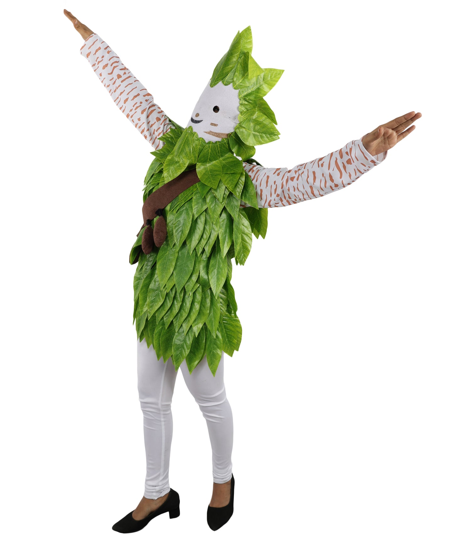 HPO Women's Youth Forest Bush Creature Green Costume – Nature Inspired Leaf Character Outfit – Soft Textured Design for Cosplay & Party