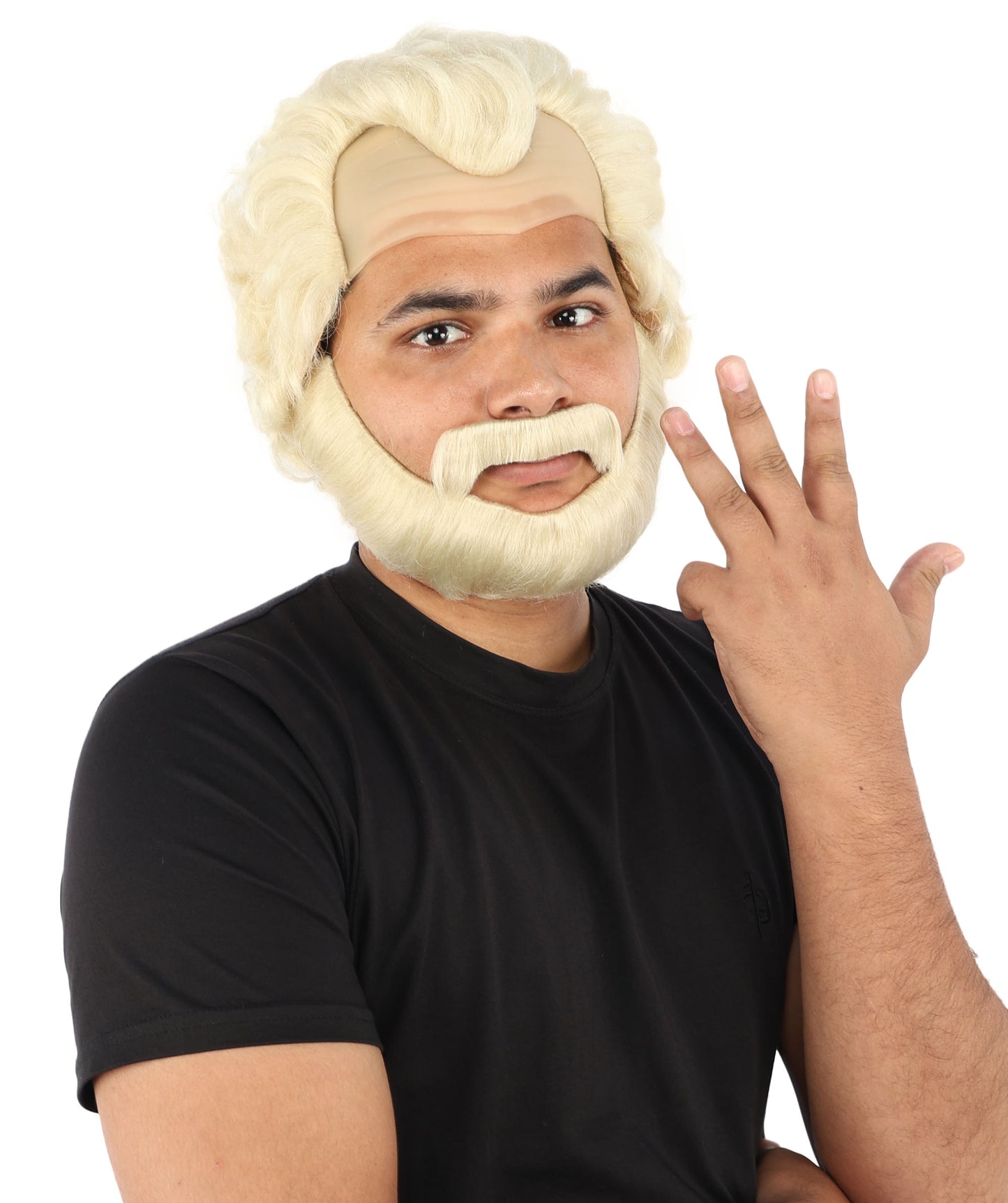 HPO Men’s Short Brown Curly Wig Beard & Mustache Set – Messy Sleepy Style Wig with Natural Afro Curls | Animated Movie-Inspired for Halloween & Cosplay Characters