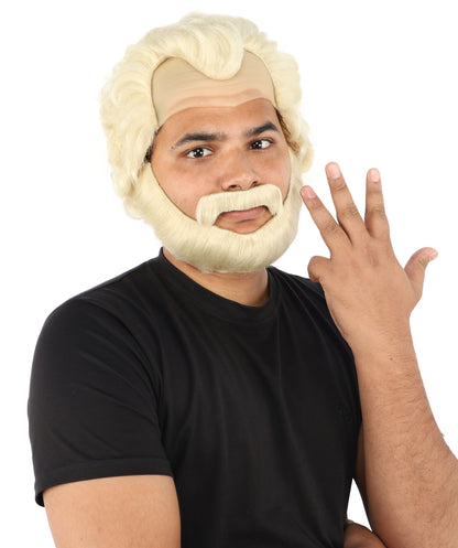 HPO Men’s Short Brown Curly Wig Beard & Mustache Set – Messy Sleepy Style Wig with Natural Afro Curls | Animated Movie-Inspired for Halloween & Cosplay Characters