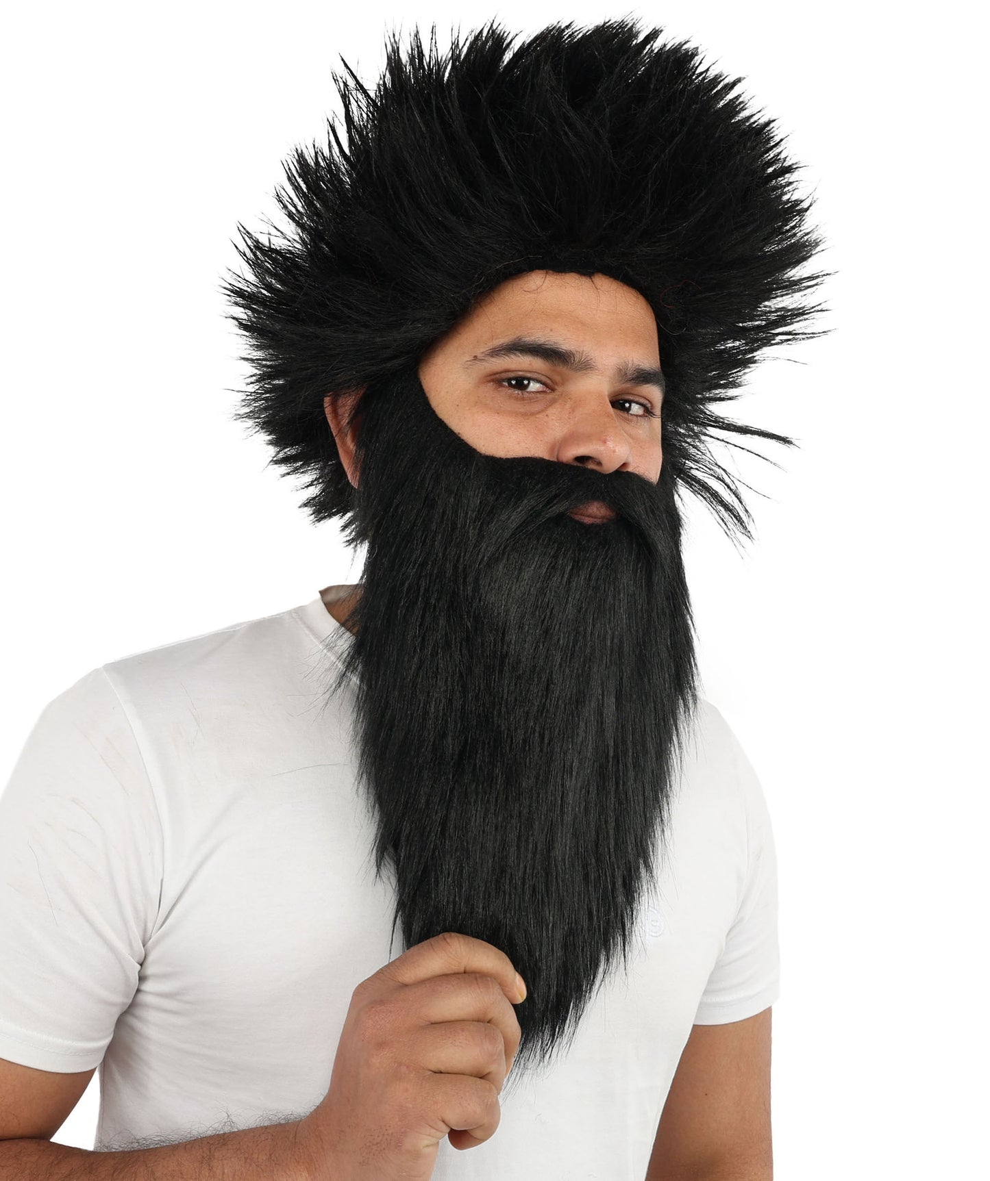 HPO Giant Wildman Wig Beard & Mustache Set | Black Frizzy Voluminous Hair Medium Facial Hair | Party Halloween Cosplay Theater Drag Performance Costume Events