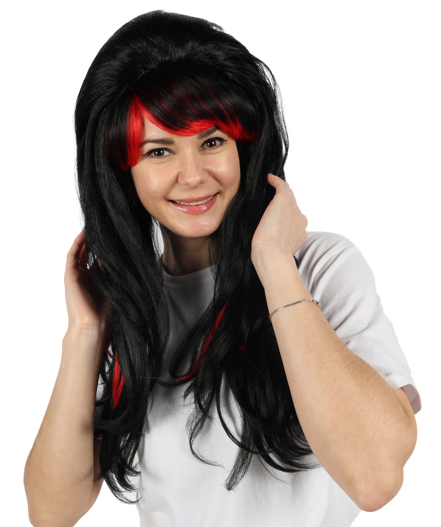 HPO Women Seductress Black & Red Wig | Long Luxurious Wavy Wig for Cosplay, Halloween & Themed Parties | Flame Retardant Synthetic Fiber Hair  | Bold Voluminous Look |