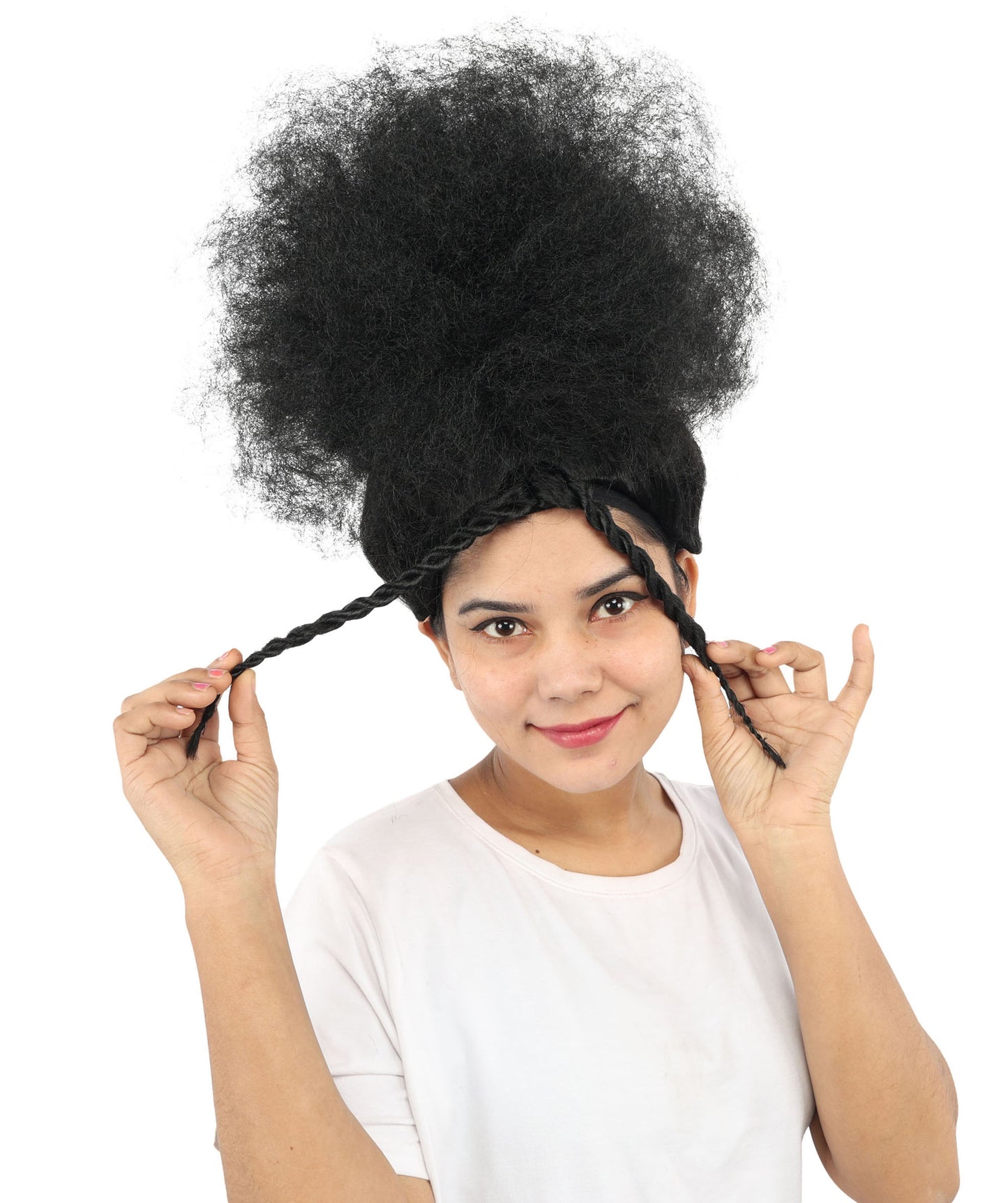 HPO Women’s Afro Puff Black Wig with Natural-Textured Curls | High-Puff Synthetic Wig for Halloween and Cosplay | Capless Design | Soft Volume & Style for Festival Fashion