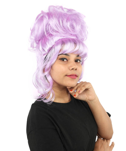 HPO Adult Women's Elegant Updo Tendril Wig | Multiple Color Options | Pastel peach hue, create of synthetic fiber, high teased volume with face-framing strands, breathable capless cap | Party, Halloween, theater, drag, performance, costume events