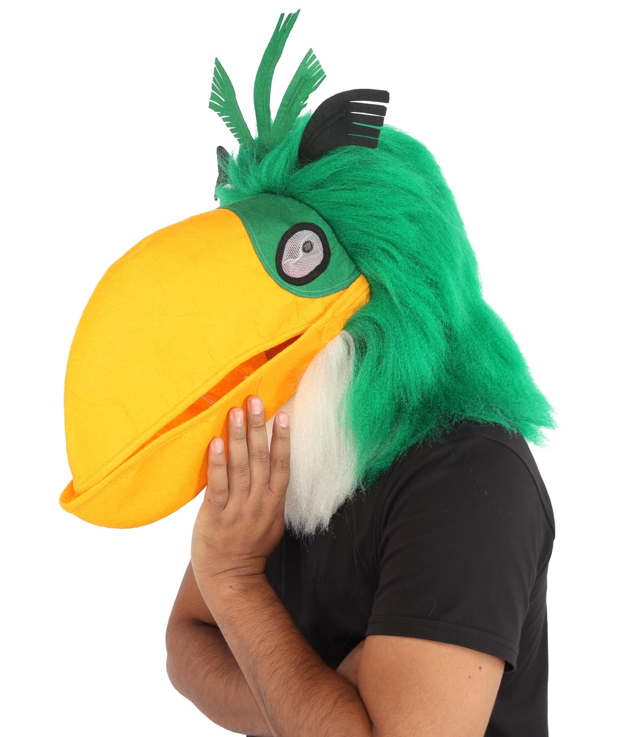 HPO Adults Parrot Mascot Costume Full-Body Furry Bird Jumpsuit with Mask - Green & White Parrot Costume Set with Furry Full-Body Jumpsuit and Character Mask for Halloween Cosplay Parties & Events