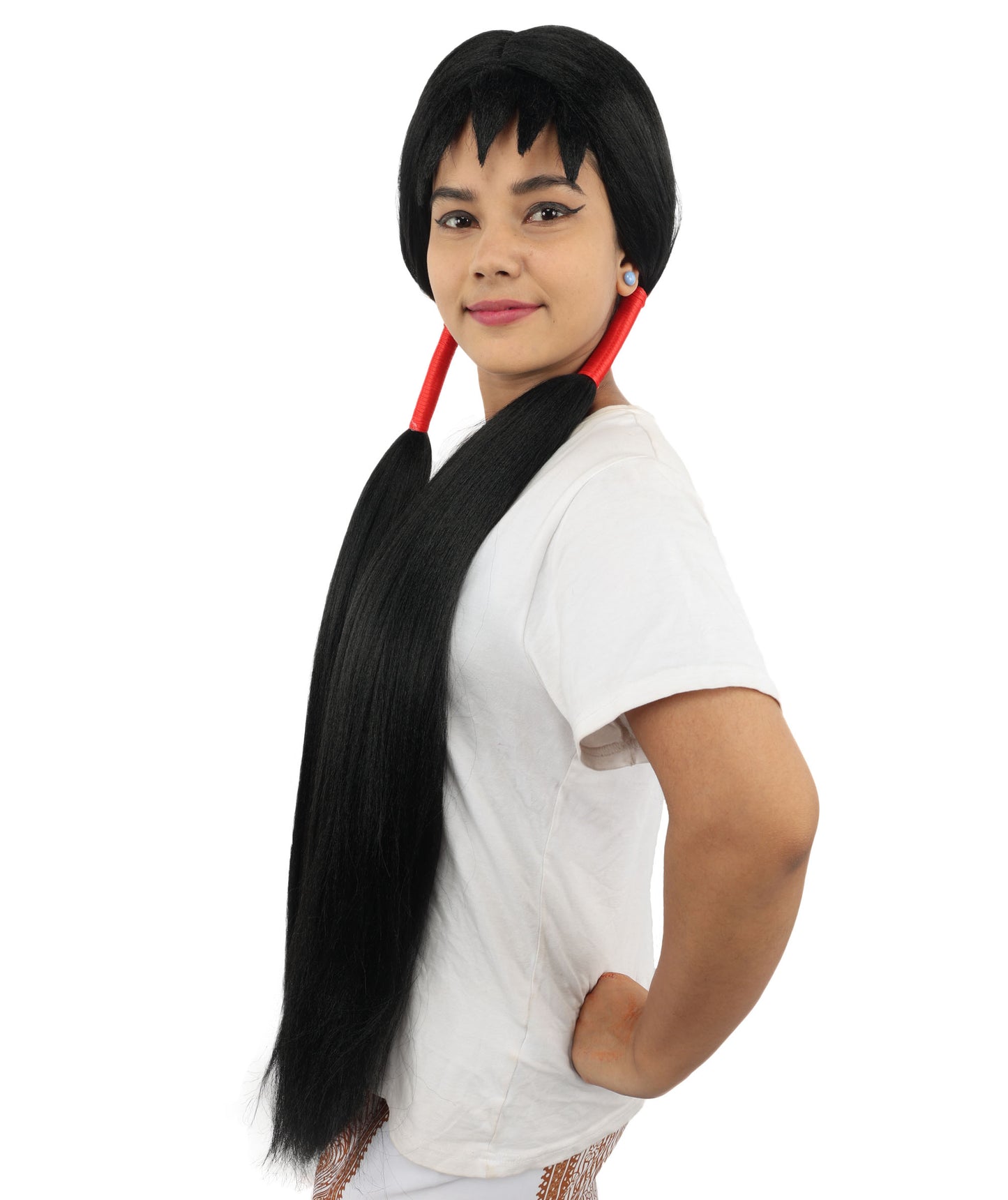 HPO Women's Extra Long Pigtail Wig | Multicolor Options | Floor Length Straight Twin Tails with Bangs, Heat Friendly Synthetic Fiber & Adjustable Cap | Halloween, Fairy Roleplay, Magical Girl Theme, Theater & Carnival