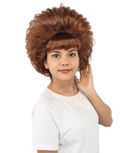 HPO Women's Voluminous Retro Wig | Auburn copper hue, create of synthetic fiber, teased curly volume, breathable capless cap | Party, Halloween, theater, drag, performance, costume events
