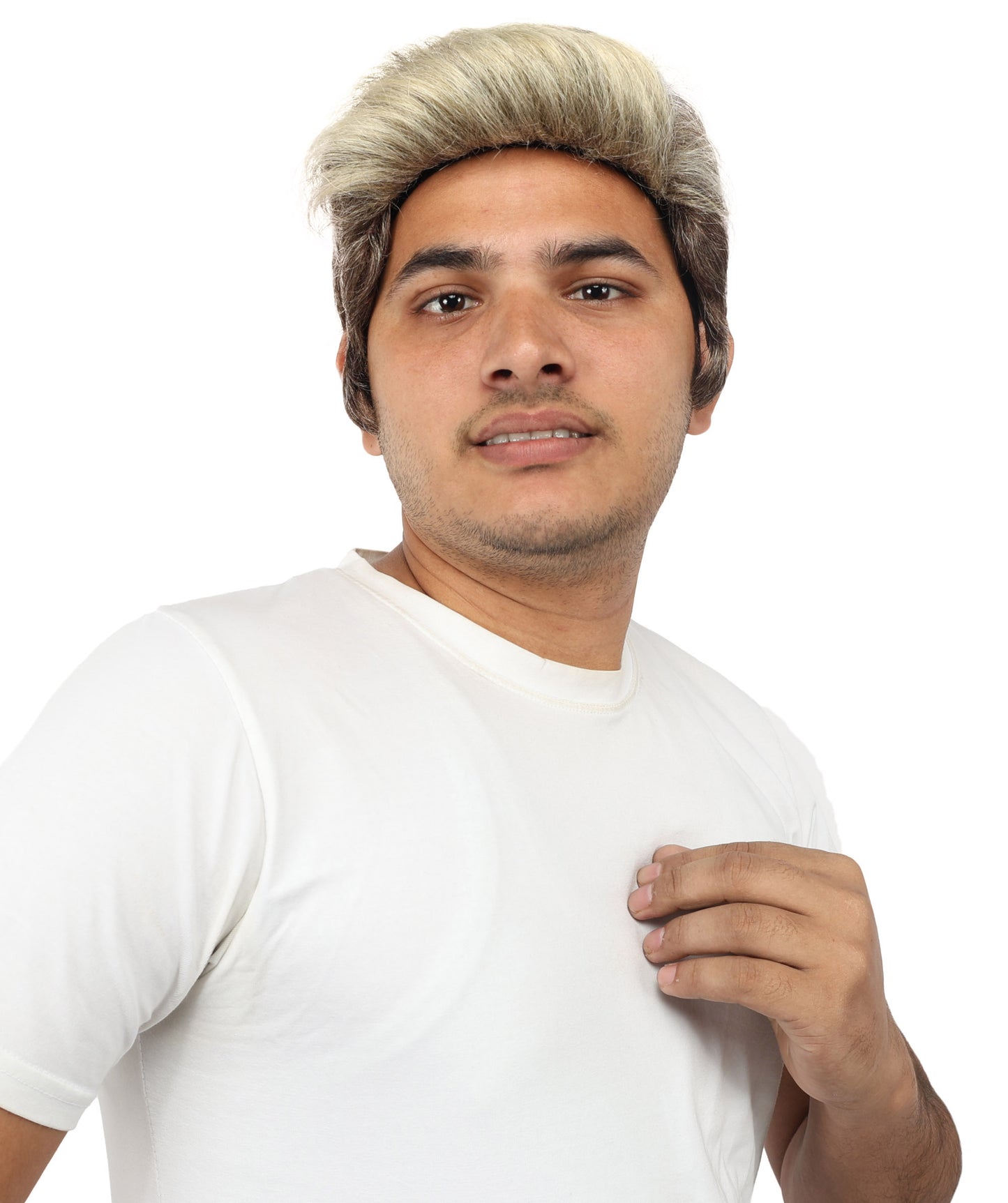 HPO Men's Short Grey & Brown Wig | Natural-Looking Synthetic Hair with Layered Texture | Classic Everyday Cosplay & Costume Style
