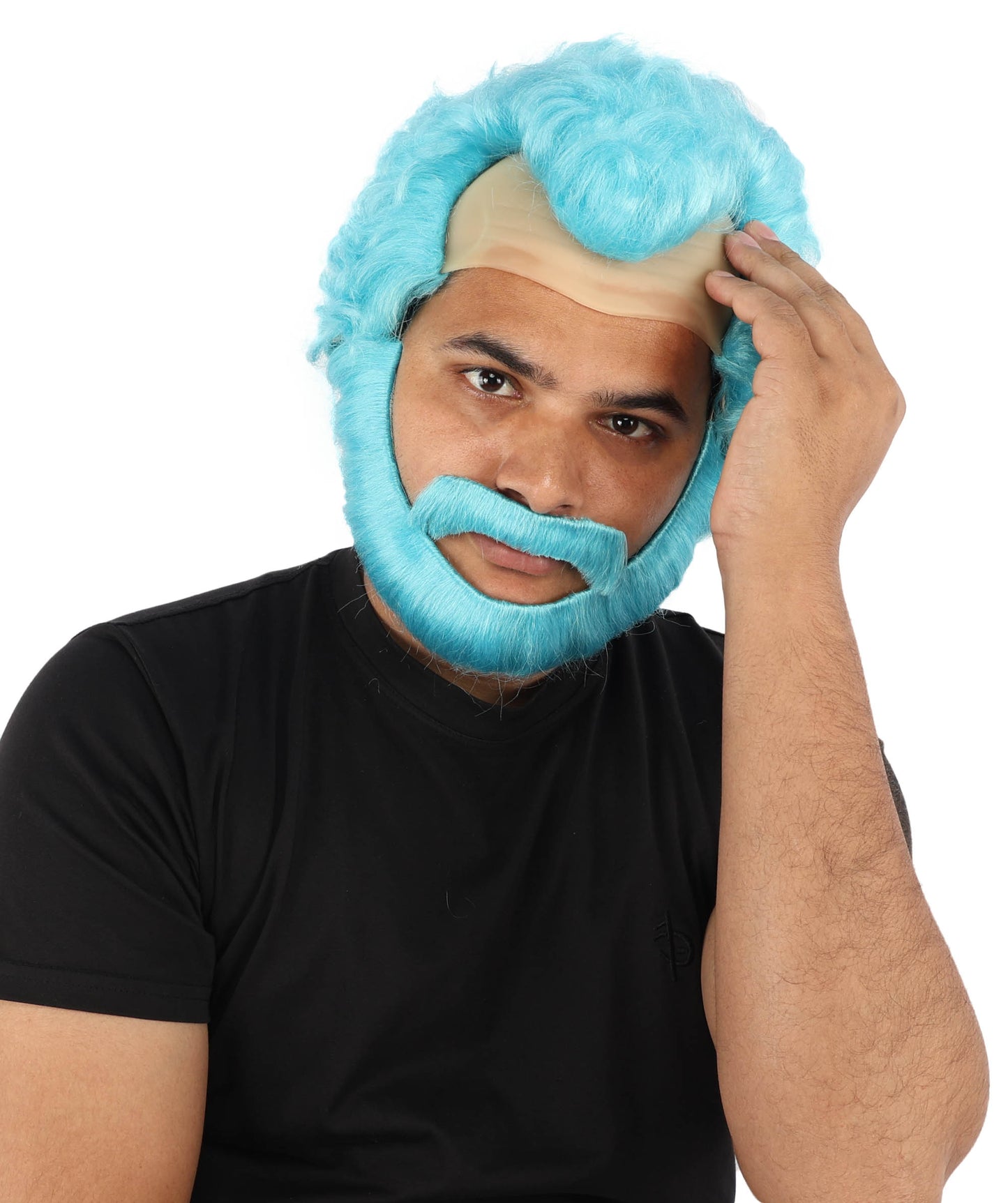 HPO Men’s Short Brown Curly Wig Beard & Mustache Set – Messy Sleepy Style Wig with Natural Afro Curls | Animated Movie-Inspired for Halloween & Cosplay Characters
