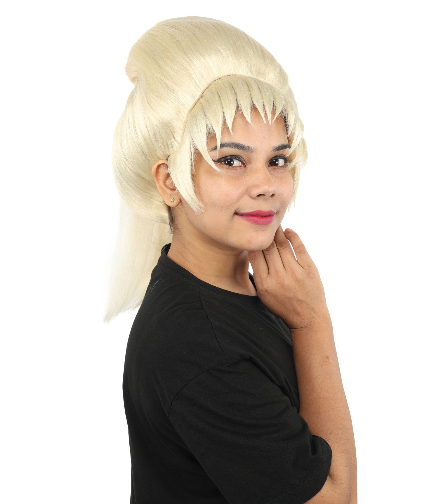 HPO Adult Women's Avant-Garde Bouffant Wig | Multiple Color Options | Create of synthetic fiber, massive smooth updo with micro bangs, breathable base | Party, Halloween, theater, drag, performance, costume events