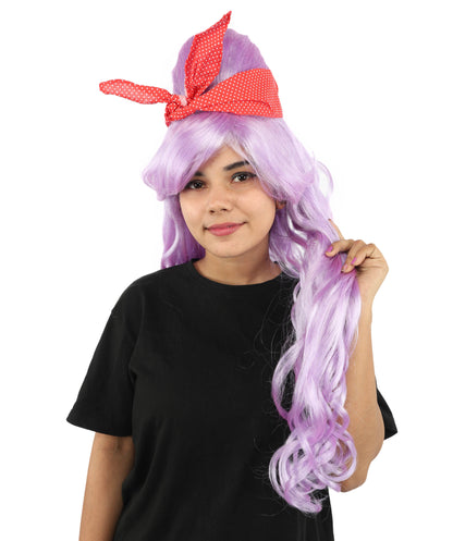 HPO Women’s Retro Beehive Wig with Red Bow | Multicolor Options | Extra Long Wavy Fancy Dress Accessory | Fancy Dress Accessory | Celebrity-Inspired Hair for Halloween, Cosplay & Music Tribute Parties