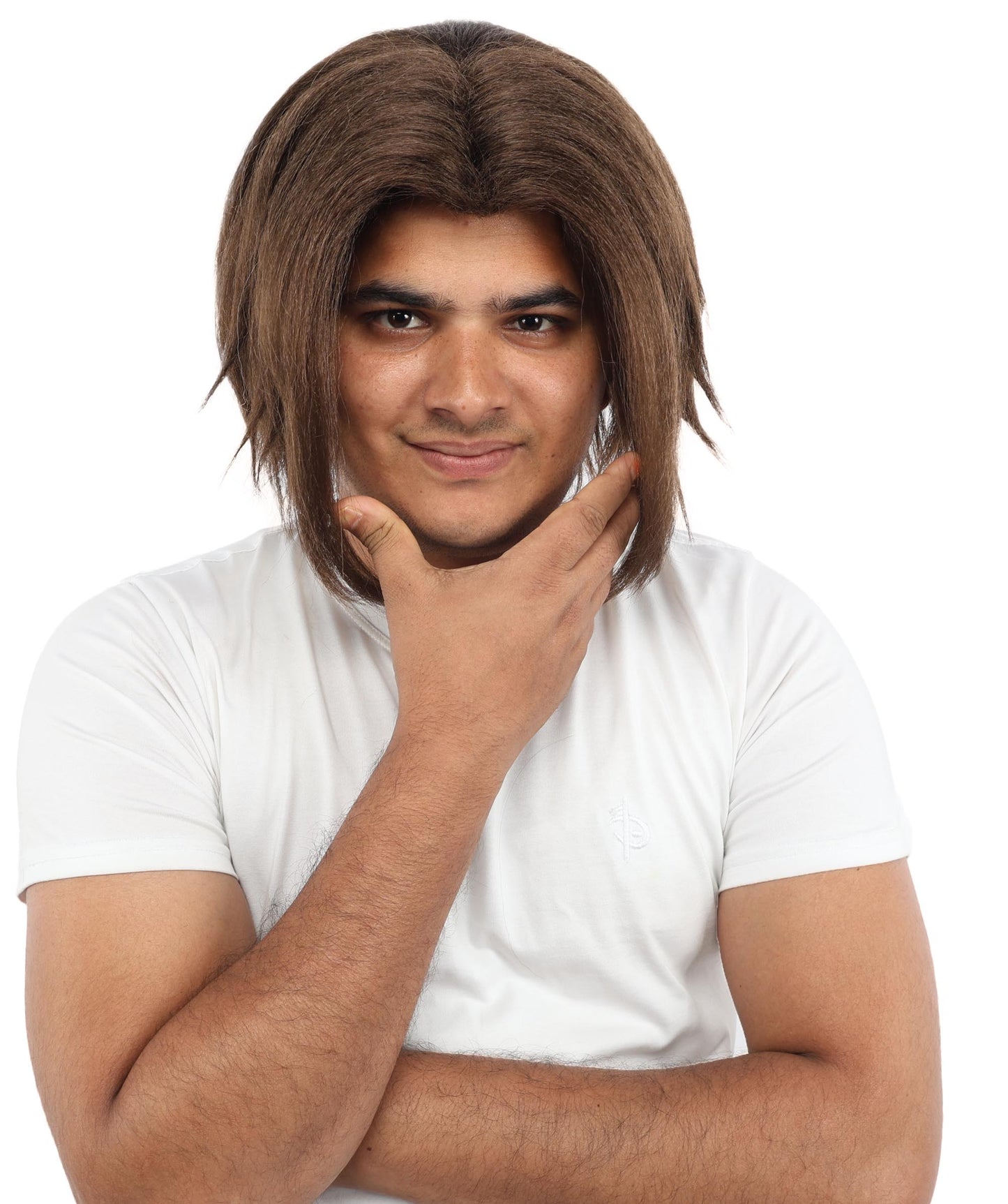HPO Men's Two Tone Black & White Layered Anime Hair | Frosted Tips Messy Style, Natural Matte Finish, Adjustable Interior Net & Durable Strands | Carnival, Dress Up, Fantasy Conventions, Theater & Photo Shoots
