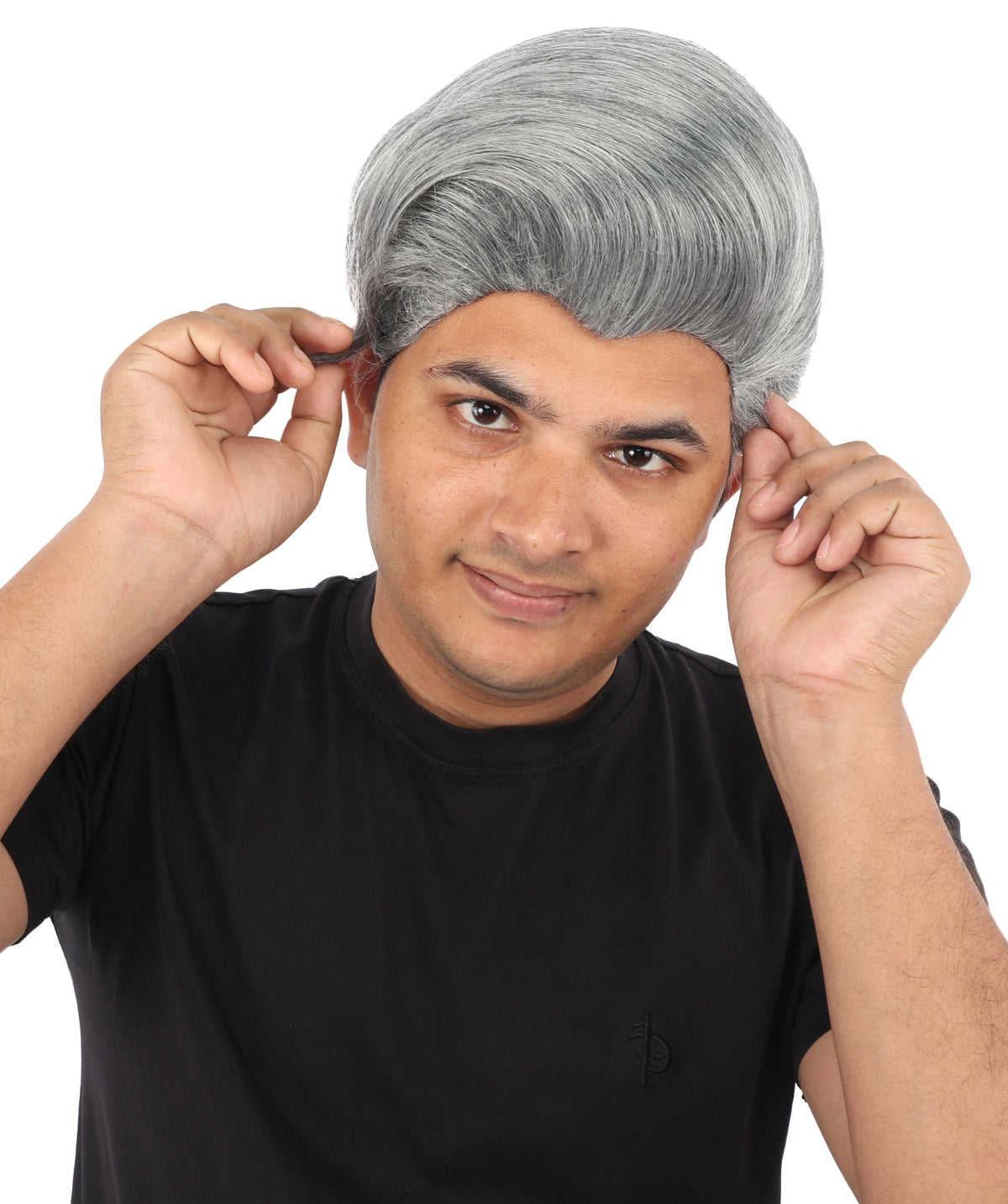HPO Adult & Teen Men's Sleek Updo Theatrical Wig | Icy silver tone, create of synthetic fiber, striking swept front volume, breathable base | Party, Halloween, theater, drag, performance, costume events
