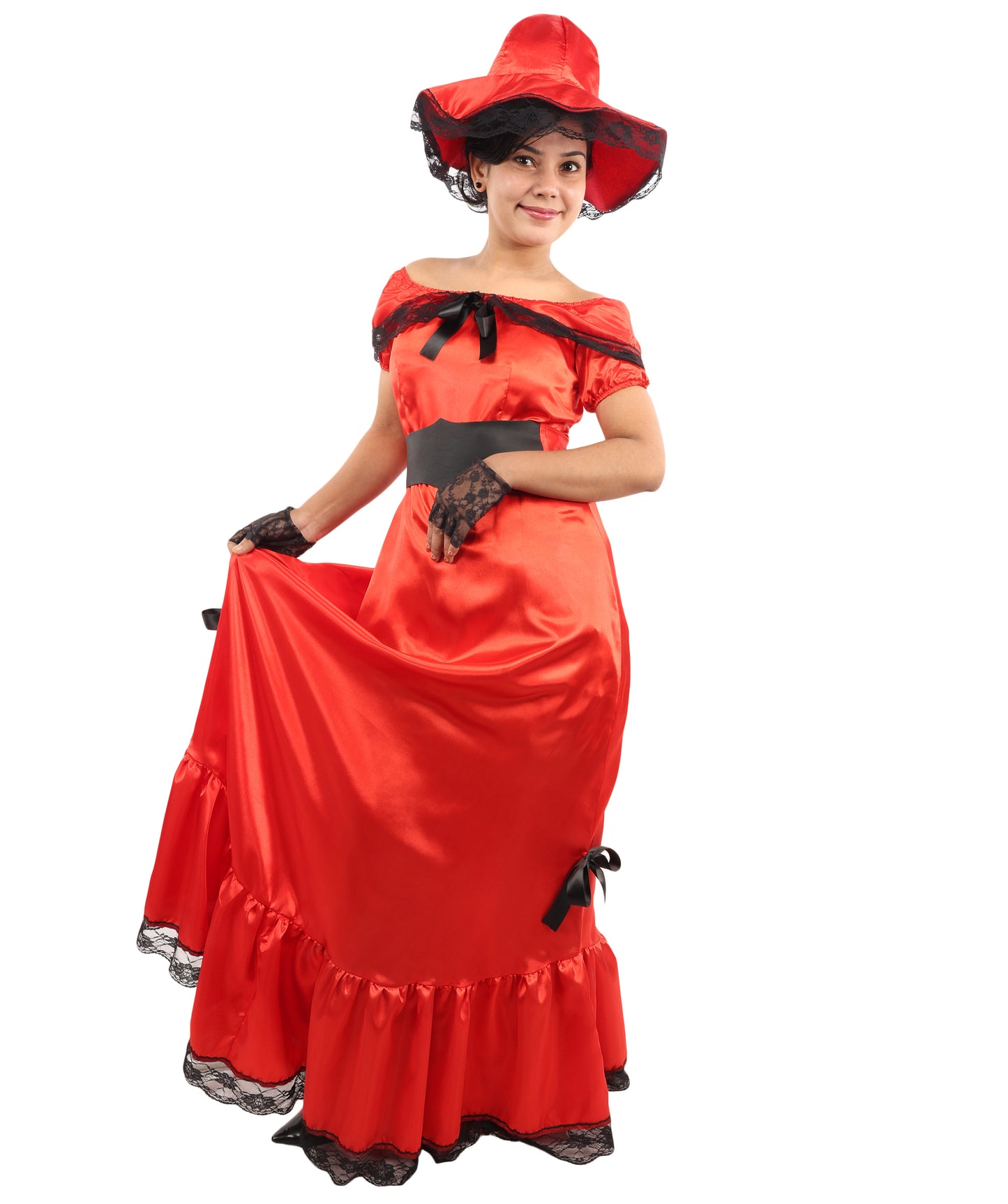 HPO Women’s Red Southern Belle Costume – Floor Length Ruffled Gown Dress | Vintage Theme Party, Halloween & Cosplay Outfit
