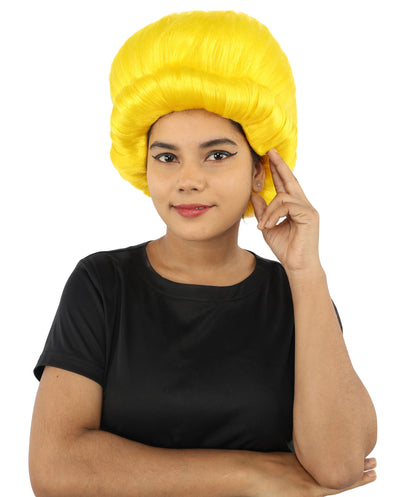 HPO Women's Voluminous Golden Blonde Grandma Wig | Medium Puffy Afro Style with Silver Texture, Synthetic Fiber & Adjustable Fit | Halloween, 100th Day of School, Theater & Funny Costume