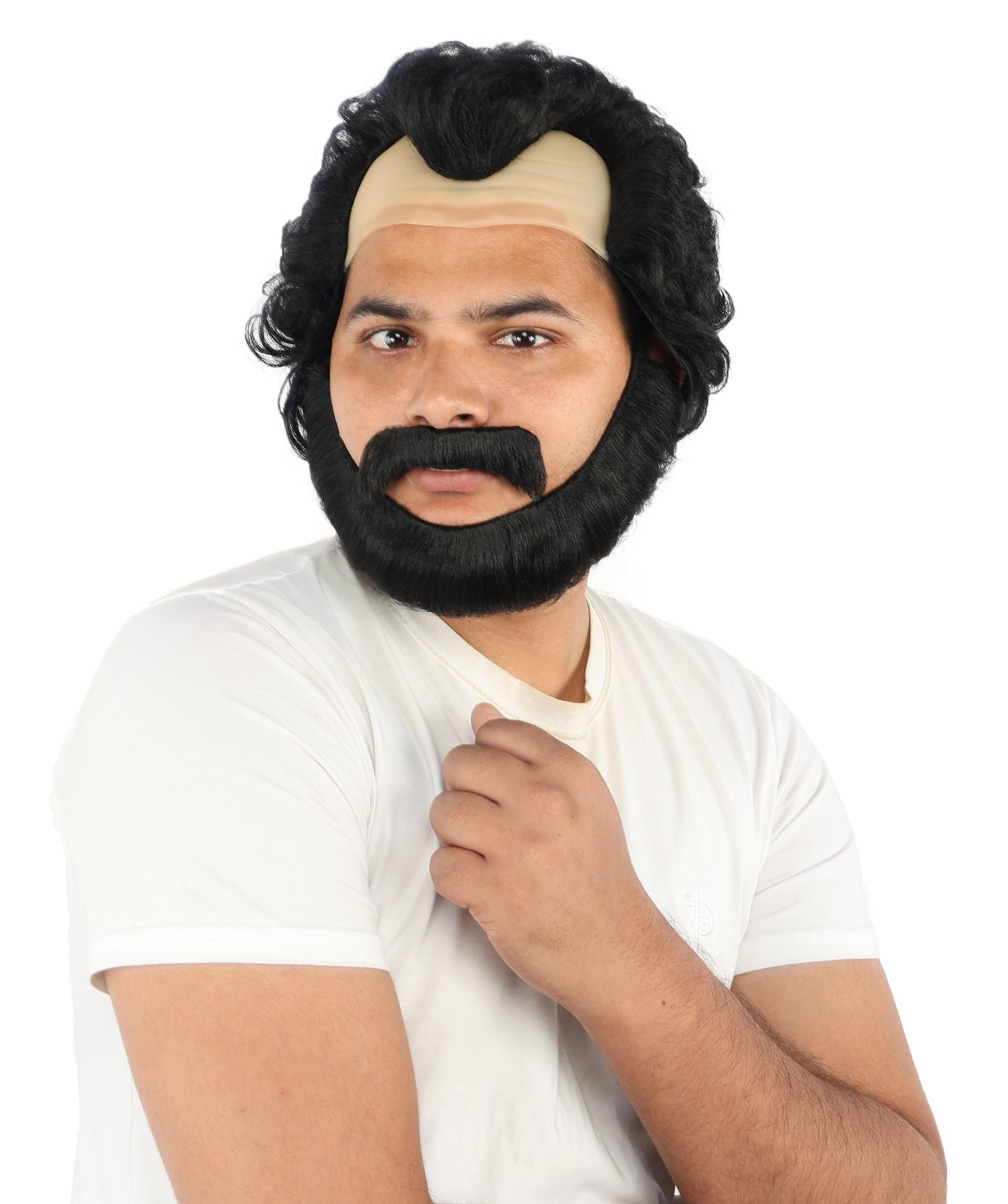 HPO Men’s Short Brown Curly Wig Beard & Mustache Set – Messy Sleepy Style Wig with Natural Afro Curls | Animated Movie-Inspired for Halloween & Cosplay Characters