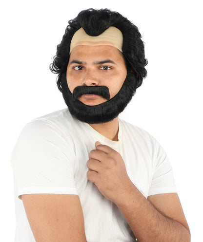 HPO Men’s Short Brown Curly Wig Beard & Mustache Set – Messy Sleepy Style Wig with Natural Afro Curls | Animated Movie-Inspired for Halloween & Cosplay Characters
