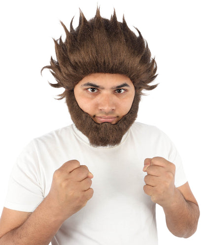 HPO Adult & Teen Men’s 11-Inch Spiky Wig with Beard Set | Multiple Color Options, Ideal for Cosplay, and Themed Events | Bold Style for Fun and Creative Looks