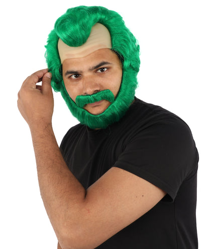 HPO Men’s Short Brown Curly Wig Beard & Mustache Set – Messy Sleepy Style Wig with Natural Afro Curls | Animated Movie-Inspired for Halloween & Cosplay Characters