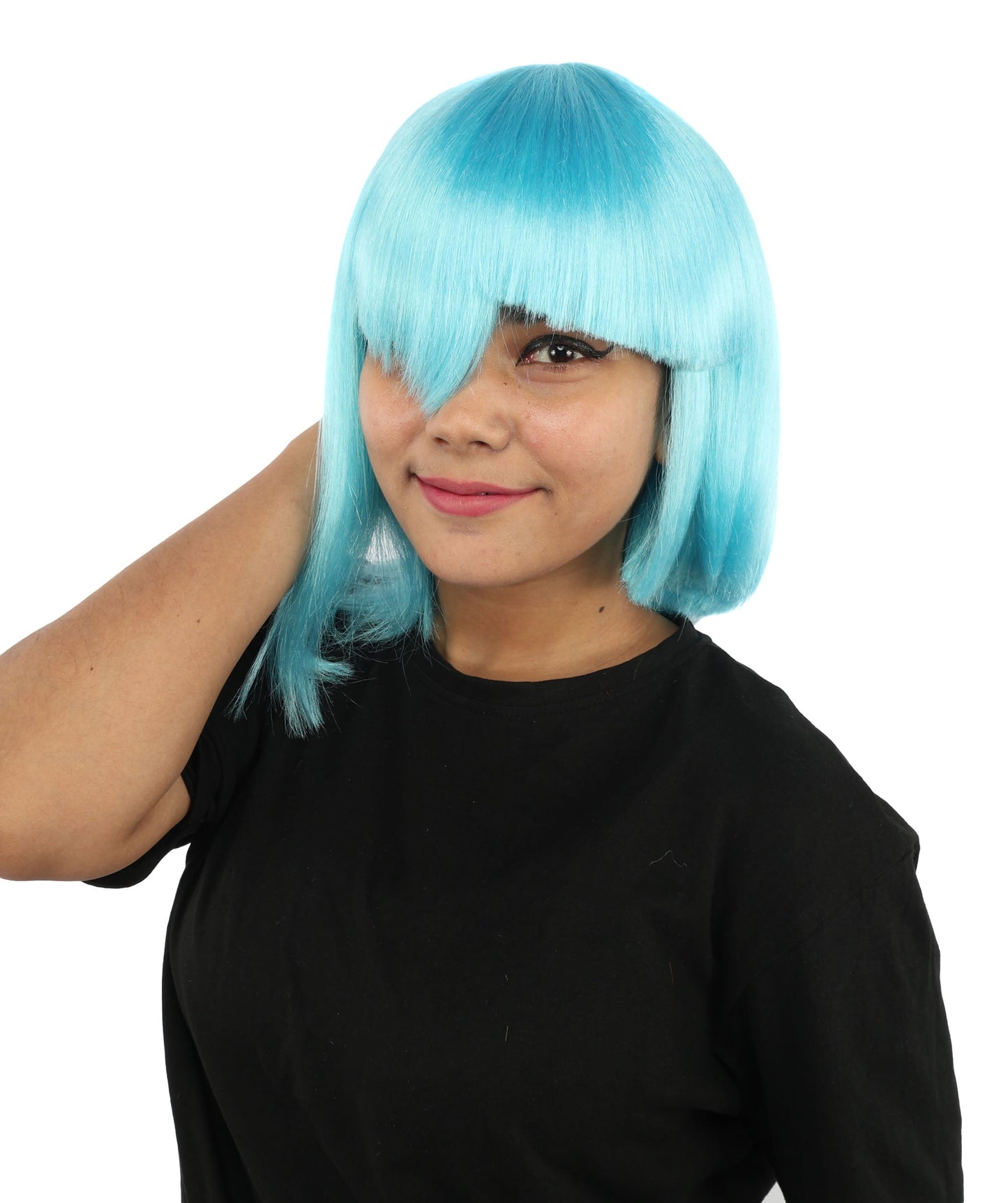 HPO Adult Women's Asymmetrical Bangs Bob Wig | Multiple Color Options | Create of synthetic fiber, sleek straight volume, breathable capless base | Party, Halloween, theater, drag, performance, costume events
