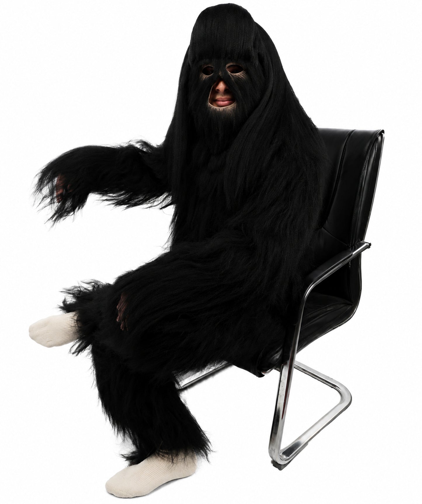 HPO Unisex Extreme Hairy Person Costume, Mask and Bundle - Full-Body Hair Suit Extra-Long Ash Brown Costume Wig for Halloween, Cosplay & Parties