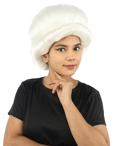 HPO Women's Voluminous Golden Blonde Grandma Wig | Medium Puffy Afro Style with Silver Texture, Synthetic Fiber & Adjustable Fit | Halloween, 100th Day of School, Theater & Funny Costume