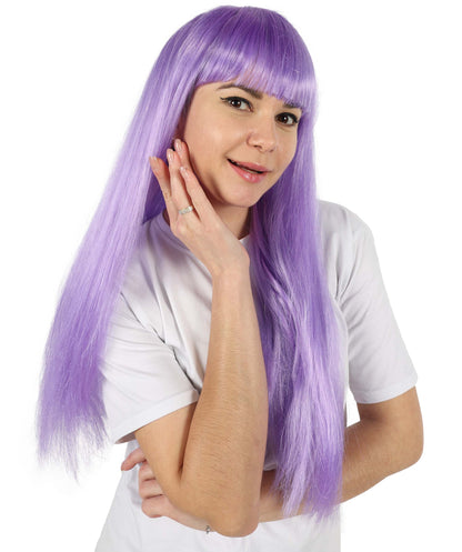 HPO Women's Vibrant Lavender Roleplay Purple Wig | Flame-resistant Synthetic Fiber with Capless Cap | Ideal for party, Halloween, cosplay, theater, drag, performance, costume events