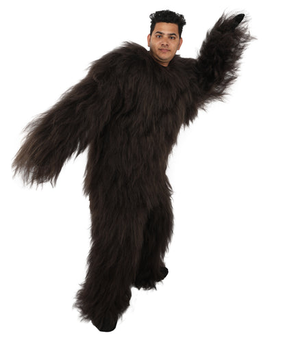 HPO Adult Men's Goat Fur Costume Bundle & Mask Set – Dark Brown Full Body Animal Outfit for Halloween and Cosplay  | Flame-Retardant Synthetic Fiber