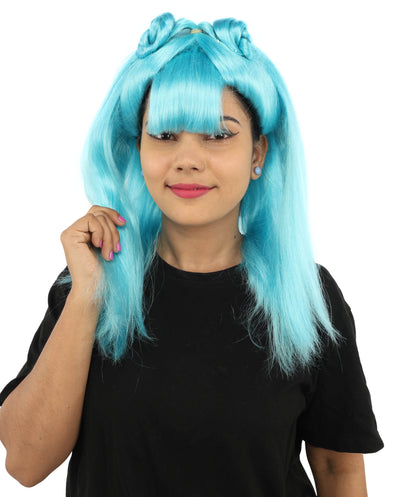 HPO Women's Brown & Pink Half Updo Bangs Wig | Create of synthetic fiber, blunt fringe with top bow, breathable base | Party, Halloween, theater, drag, performance, costume events