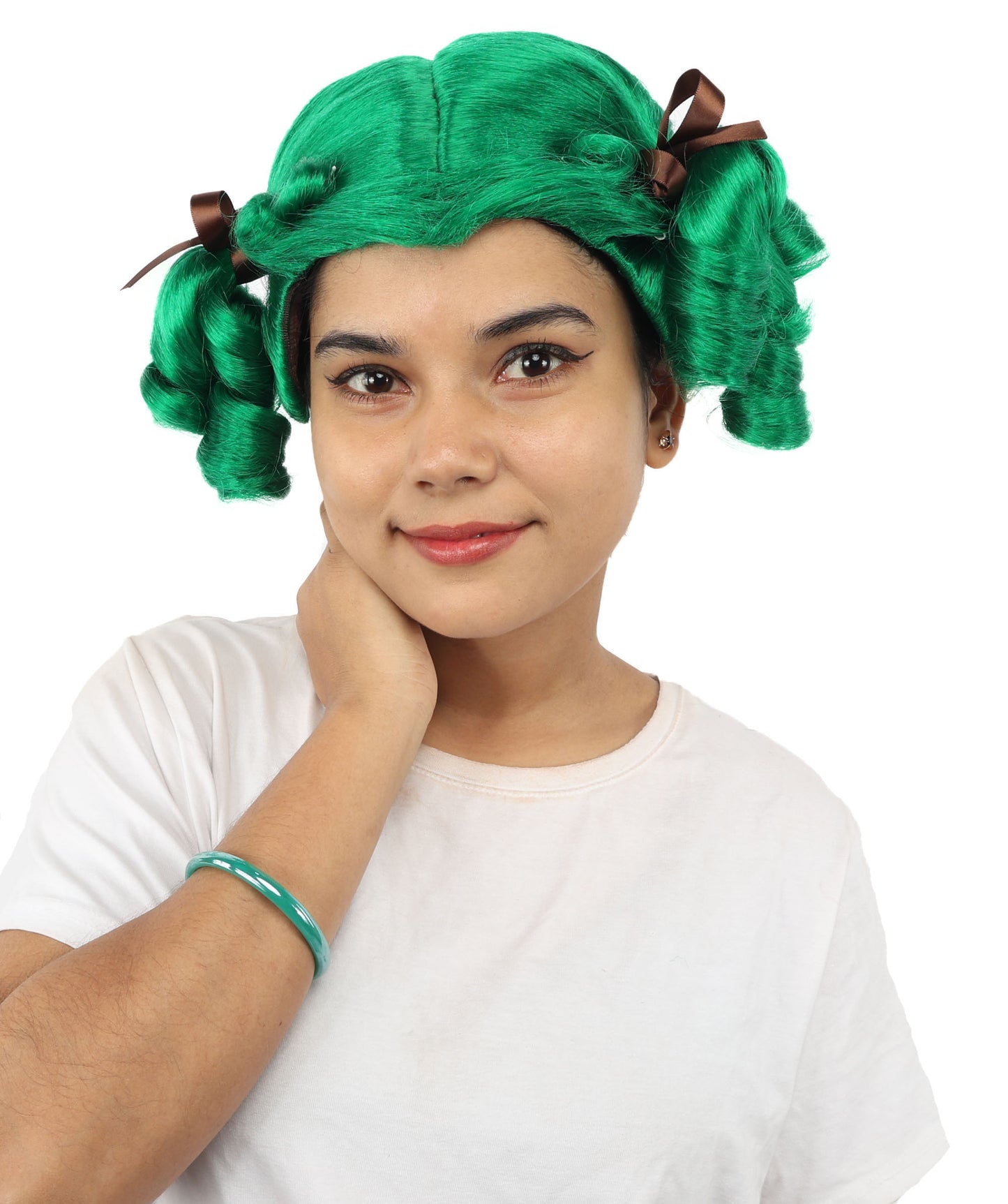 HPO Women's Golden White Mixed Curly Pigtail Wig | Messy Ringlet Twin Tails with Attached Fabric Ribbons, Synthetic Fiber & Breathable Cap | Halloween, Movie Character Roleplay, Costume Party & Theater