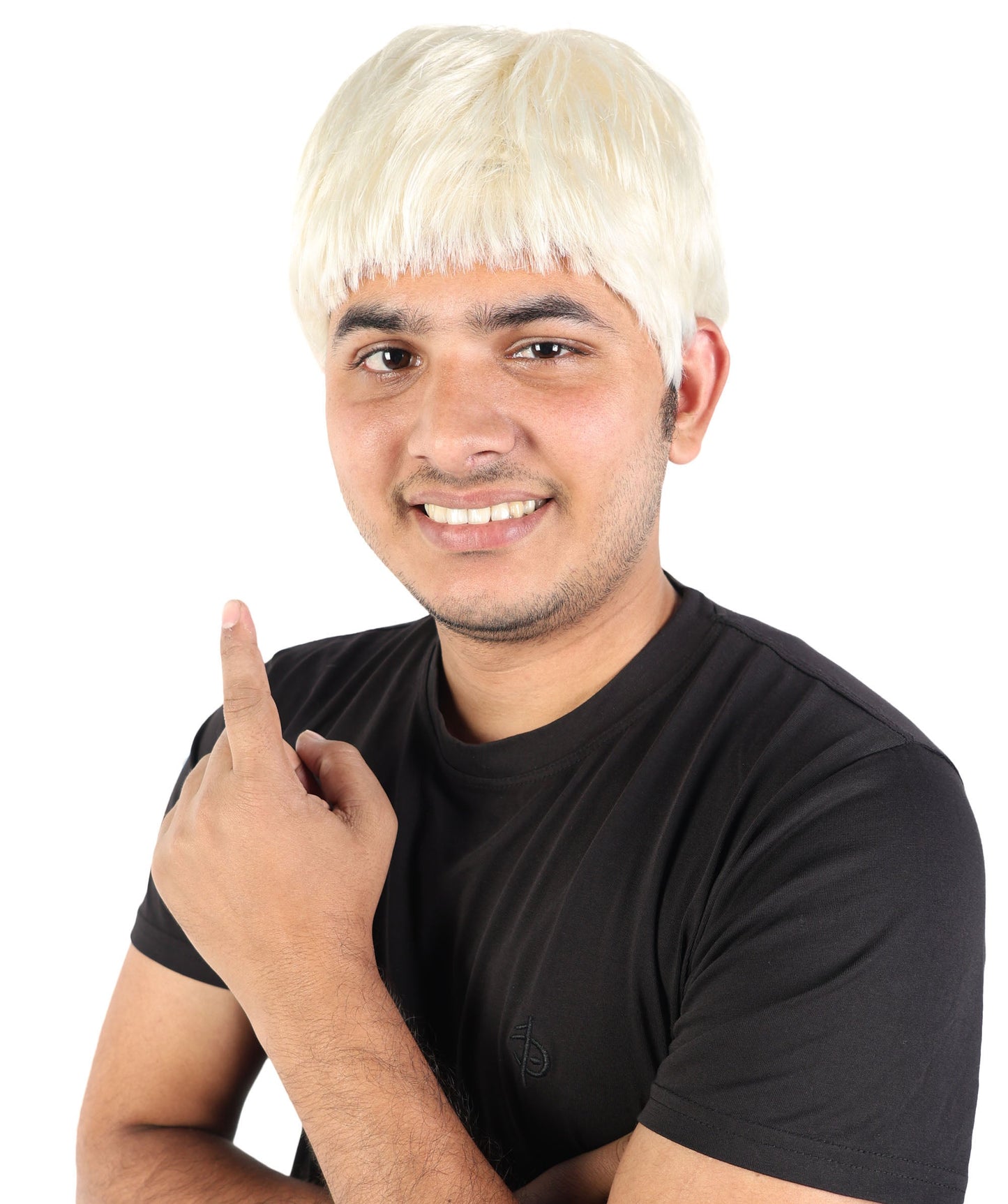 Men’s Short Textured Blonde Wig | Bleached Crop Hairpiece with Subtle Fade | Adjustable Fit for Cosplay, Stage, Parties & Roleplay
