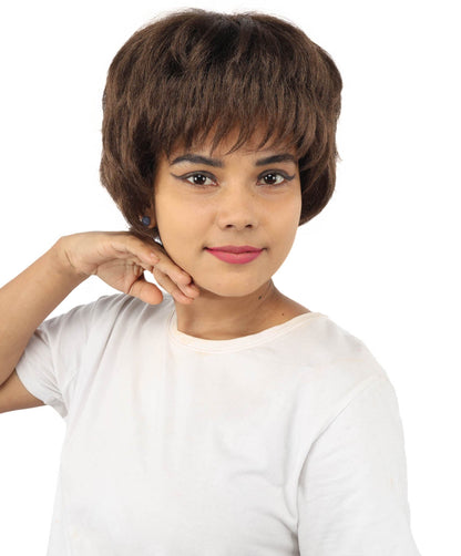 HPO Adult Women's Short Silver White Pixie Wig  | Edgy Layered Cut with Bangs | Synthetic Hair Wig for Stage Fashion, Cosplay, Halloween & Bold Party Looks