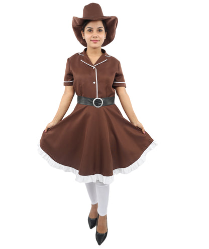 HPO Women’s Cowgirl Western Movie Fancy Dress Brown & White Costume – Wild West Party Outfit