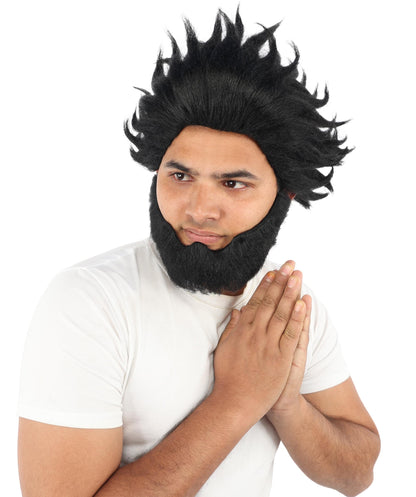 HPO Adult & Teen Men’s 11-Inch Spiky Wig with Beard Set | Multiple Color Options, Ideal for Cosplay, and Themed Events | Bold Style for Fun and Creative Looks