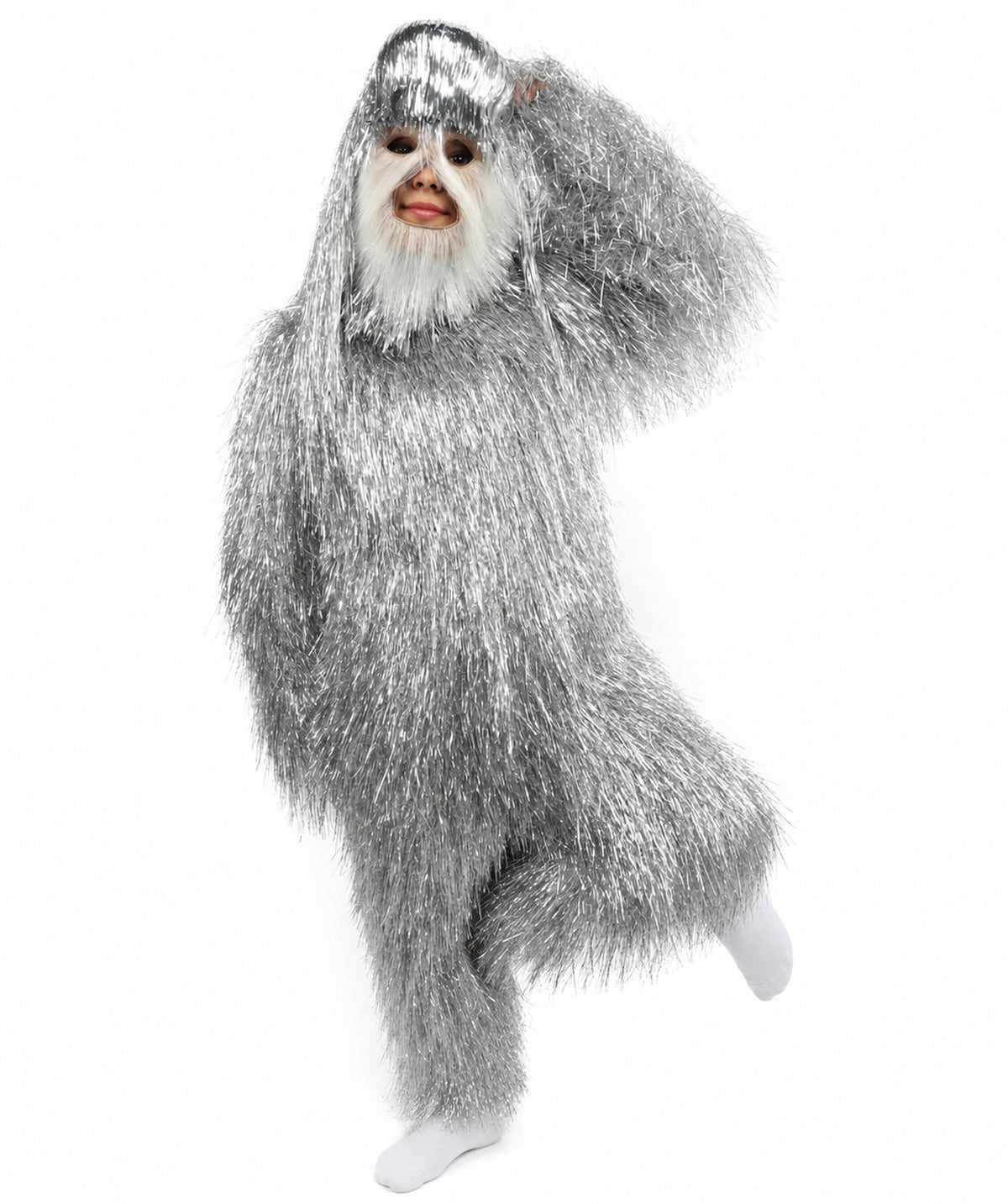 HPO Unisex Teen Extreme Tinsel Hairy Person Costume Bundle & Mask Set - Full-Body Tinsel Hair Suit Extra-Long Costume Wig for Halloween, Cosplay & Parties - Multiple Color Options