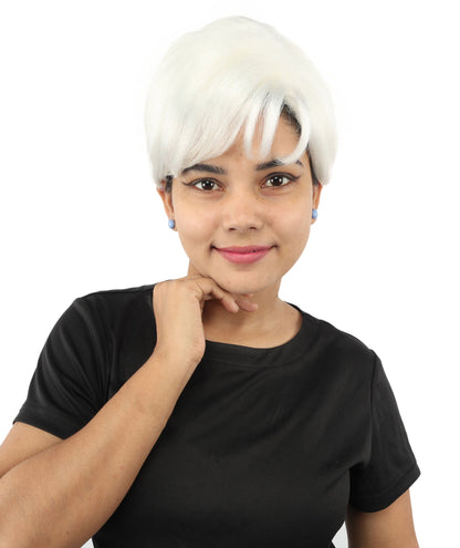HPO Adult Women’s Short Black Wig | 10 Inch, Sleek and Smooth Bob Hairpiece | Ideal for Cosplay, Costume, and Themed Events