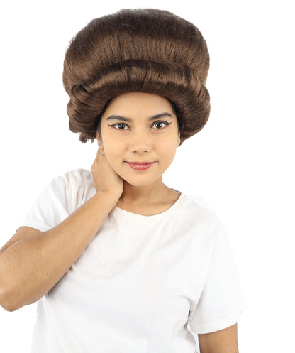 HPO Women's Voluminous Golden Blonde Grandma Wig | Medium Puffy Afro Style with Silver Texture, Synthetic Fiber & Adjustable Fit | Halloween, 100th Day of School, Theater & Funny Costume