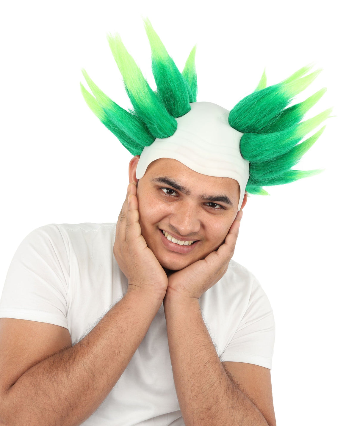 HPO Adult Men's Spiky Bald Illusion Wig | Multiple Color Options  |  Two-tone vibrant hue, create of synthetic fiber, stiff spiked volume, integrated forehead piece | Party, Halloween, theater, drag, performance, costume events