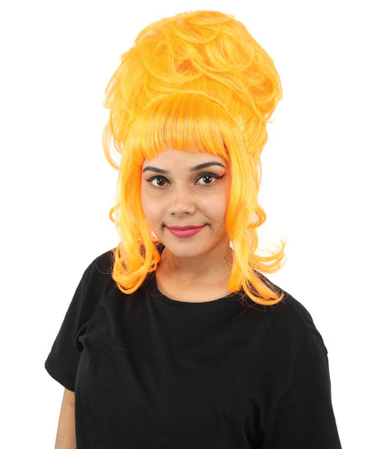 HPO Adult Women's Elegant Updo Tendril Wig | Multiple Color Options | Pastel peach hue, create of synthetic fiber, high teased volume with face-framing strands, breathable capless cap | Party, Halloween, theater, drag, performance, costume events