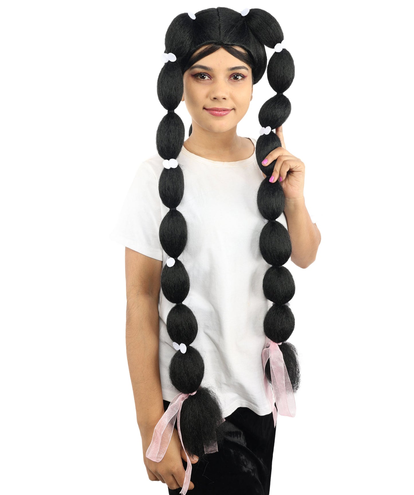 Adult Women's Celebrity-Inspired Black Triple Braid Wig | Extra Long Braided Hairpiece with Clips & Ribbons | Ideal for Styled Looks, Halloween and Cosplay