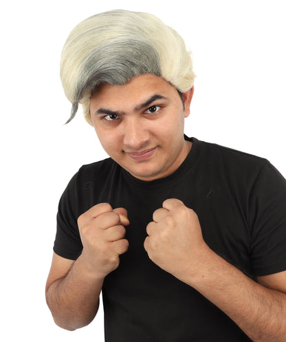 HPO Adult & Teen Men's Sleek Updo Theatrical Wig | Icy silver tone, create of synthetic fiber, striking swept front volume, breathable base | Party, Halloween, theater, drag, performance, costume events