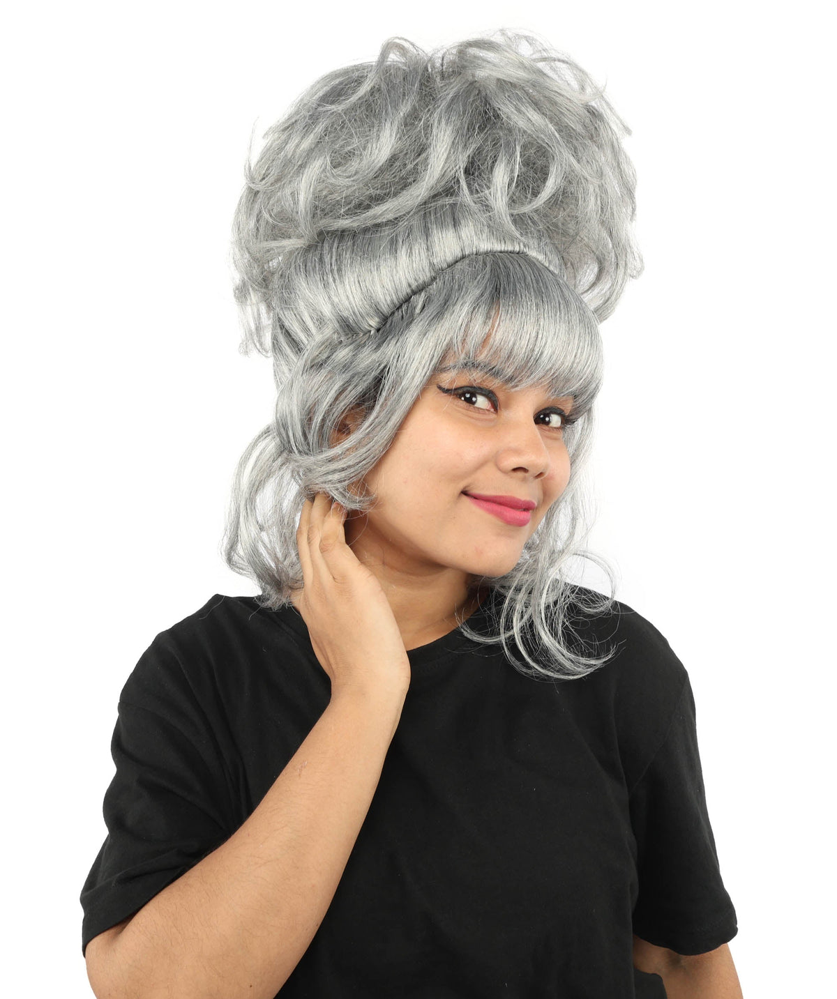 HPO Adult Women's Elegant Updo Tendril Wig | Multiple Color Options | Pastel peach hue, create of synthetic fiber, high teased volume with face-framing strands, breathable capless cap | Party, Halloween, theater, drag, performance, costume events