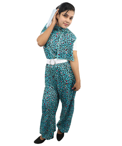 HPO Women's Vintage Disco Dancer Costume | Sleek Patterned Jersey Construction with Satin Accent Belt and Neck Muffler | Ideal for Halloween, Theater, Drag, and 1970s Performance Events