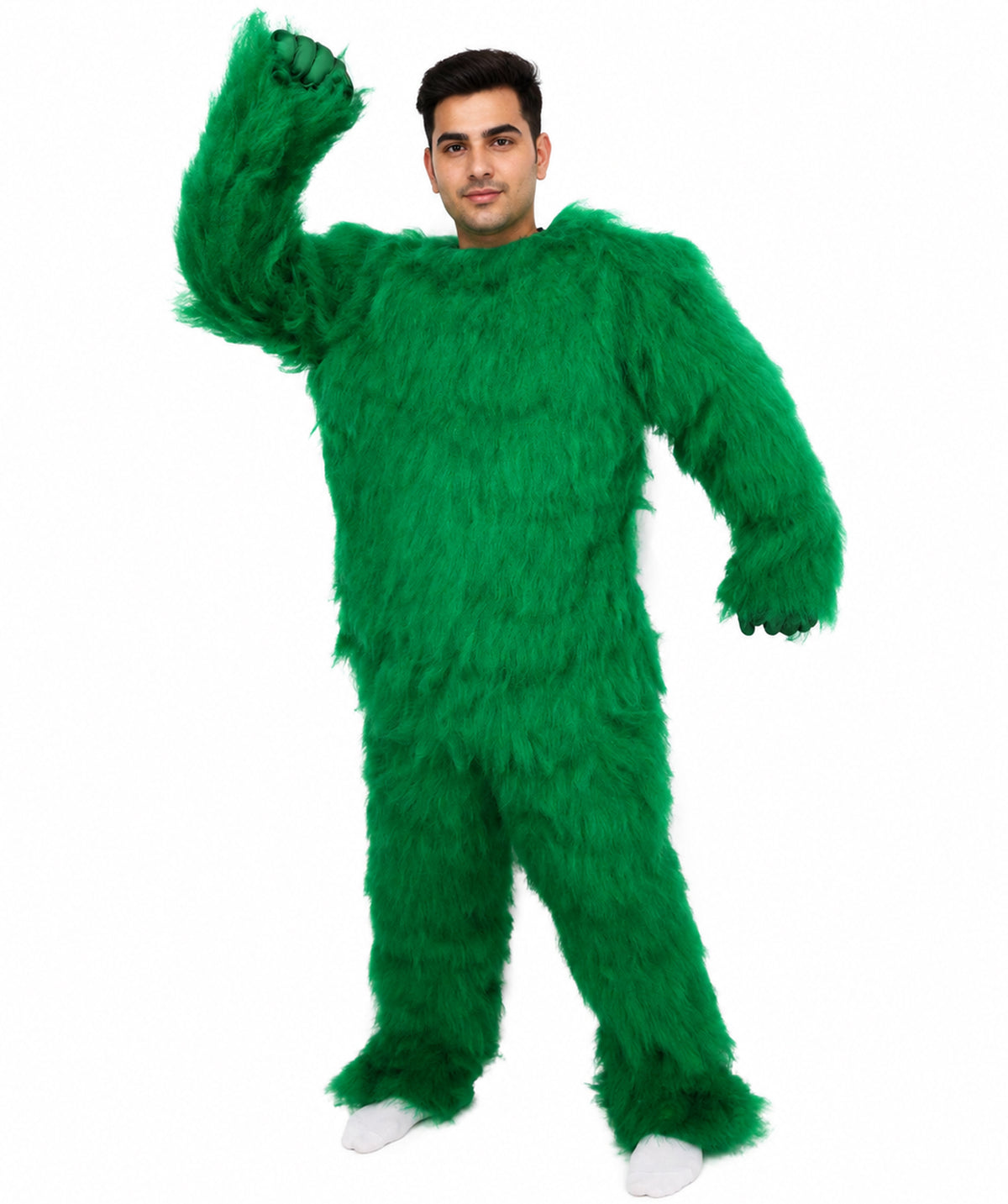 HPO Unisex Green Animal Fur Monster Costume Bundle – 75 Inch Full Outfit with Head Mask & Body Suit | Plush Mascot Style Costume for Halloween and Cosplay