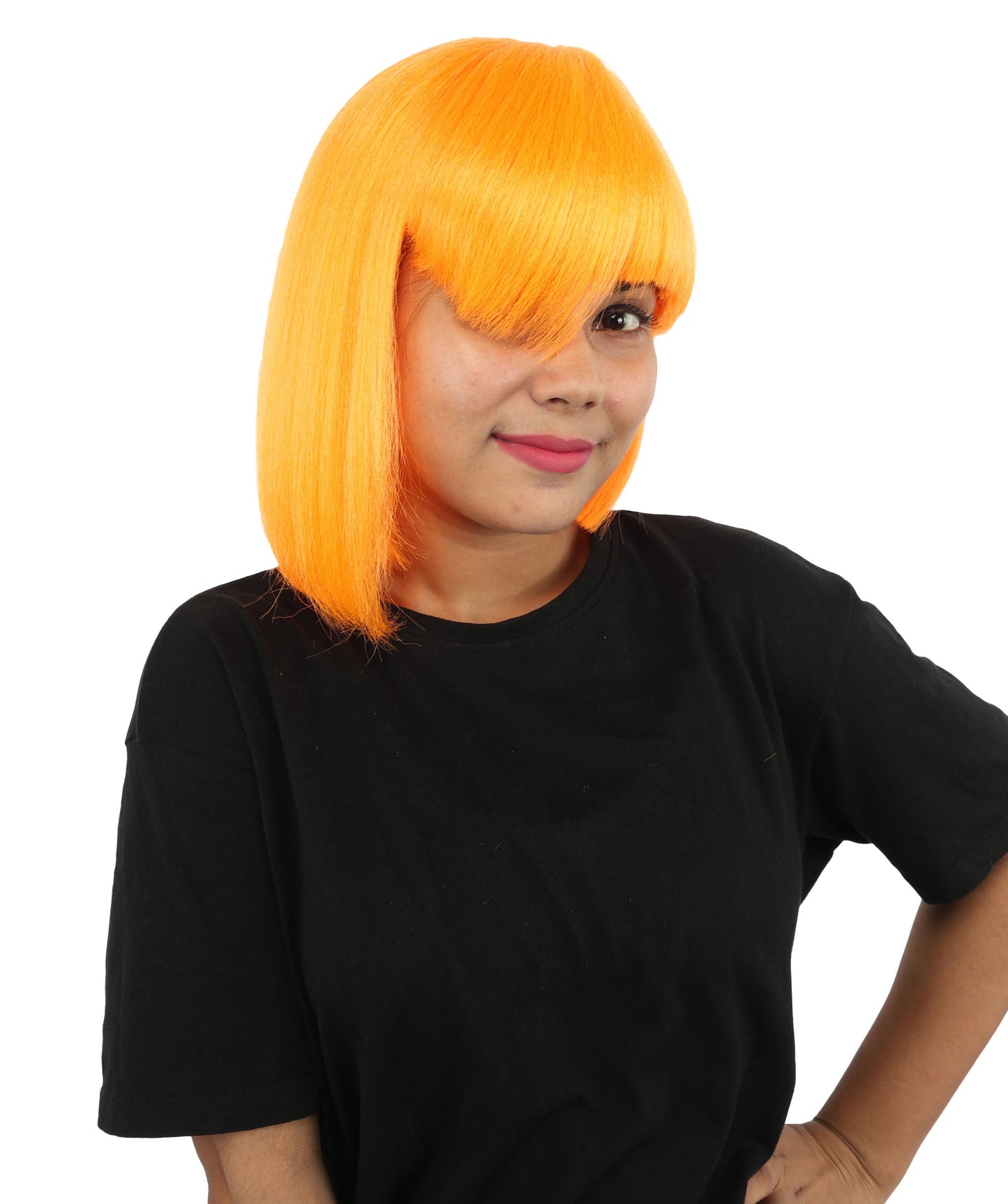 HPO Adult Women's Asymmetrical Bangs Bob Wig | Multiple Color Options | Create of synthetic fiber, sleek straight volume, breathable capless base | Party, Halloween, theater, drag, performance, costume events