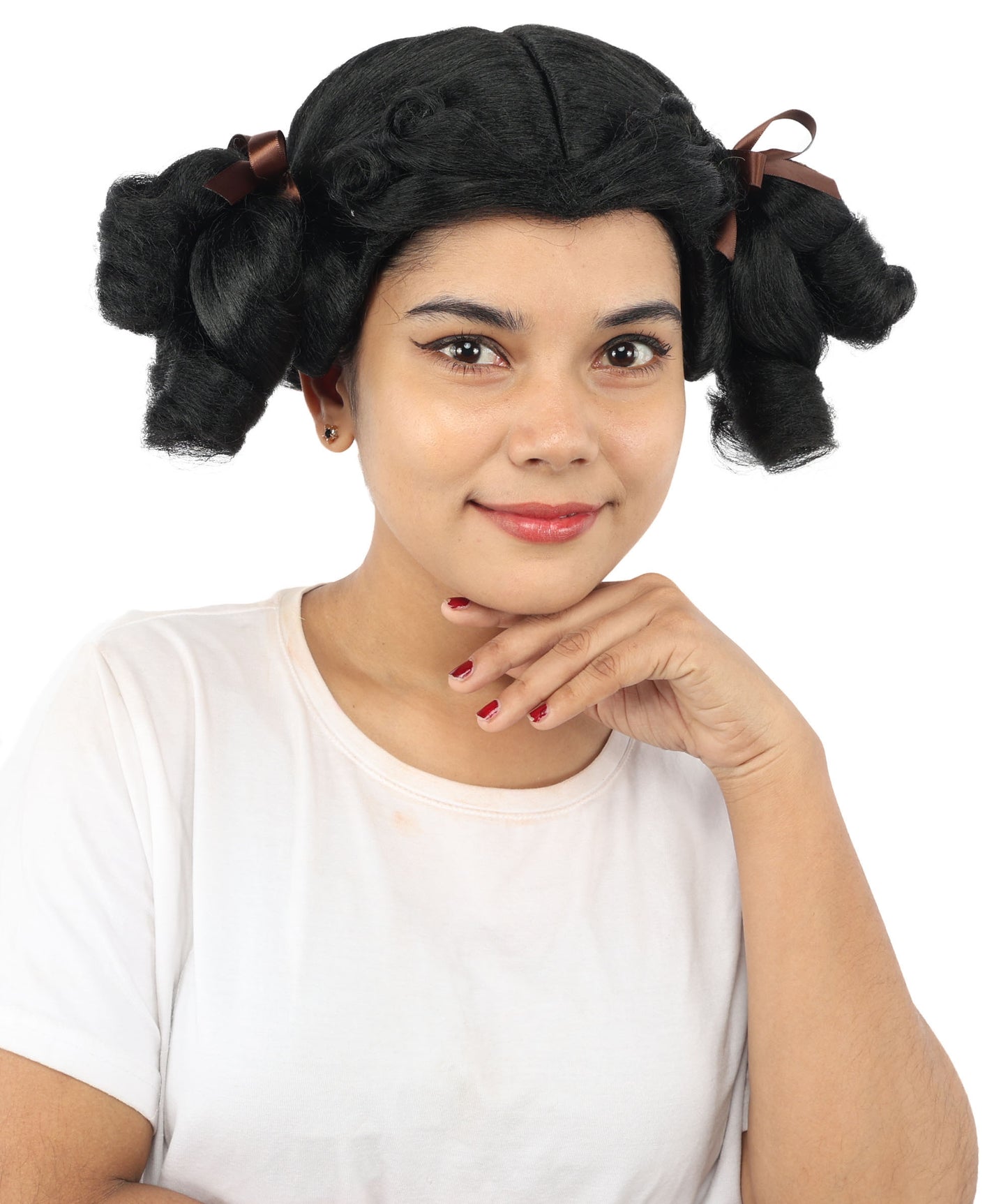 HPO Women's Golden White Mixed Curly Pigtail Wig | Messy Ringlet Twin Tails with Attached Fabric Ribbons, Synthetic Fiber & Breathable Cap | Halloween, Movie Character Roleplay, Costume Party & Theater