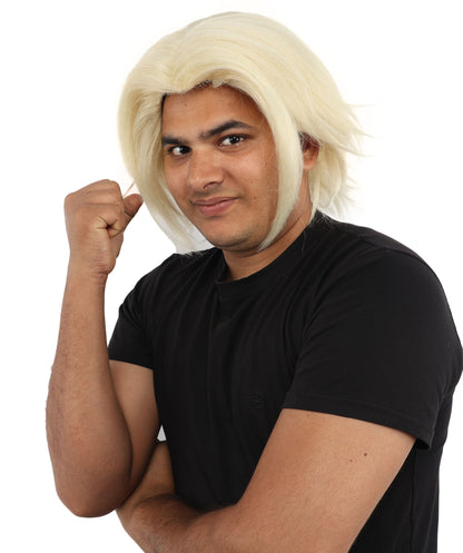 HPO Men's Two Tone Black & White Layered Anime Hair | Frosted Tips Messy Style, Natural Matte Finish, Adjustable Interior Net & Durable Strands | Carnival, Dress Up, Fantasy Conventions, Theater & Photo Shoots