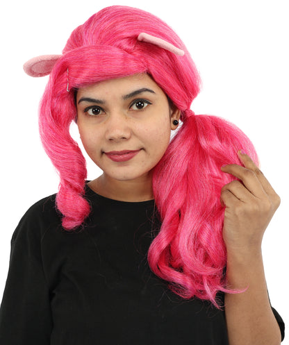 HPO Women’s 20” Pink Ponytail Wig with Cute Accessory | Fun Hairpiece for Halloween, Cosplay Parties & Roleplay | Capless Cap Design