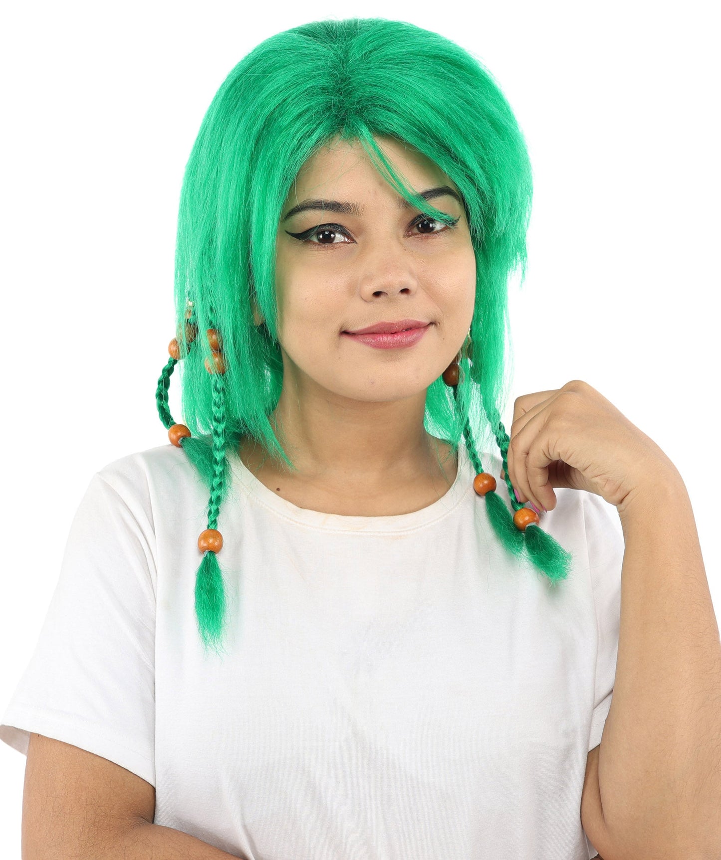 HPO Adult Women's Long Tribal Braided Wig | Multiple Color Options | Dark Shaggy Bob with Beaded Strands, Synthetic Fiber & Breathable Cap | Halloween, Sci-Fi Roleplay, Fantasy Costume