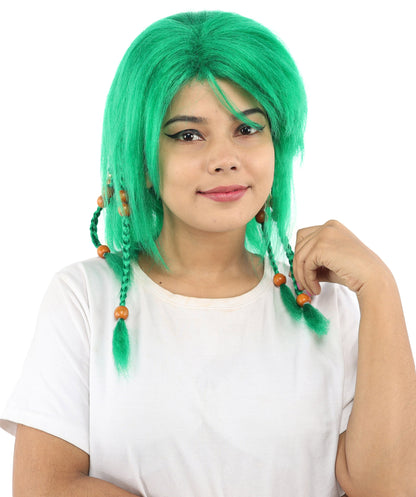 HPO Adult Women's Long Tribal Braided Wig | Multiple Color Options | Dark Shaggy Bob with Beaded Strands, Synthetic Fiber & Breathable Cap | Halloween, Sci-Fi Roleplay, Fantasy Costume